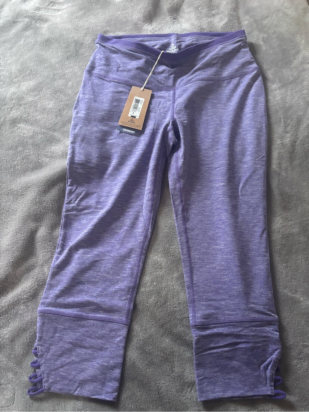 Prana Purple Tori Capri Leggings with Ladder Hem Detail